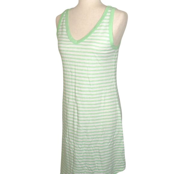 Candace Cameron Bure Sunkissed Linen Blend Green Striped V Neck Tank Dress XXS - Picture 6 of 7